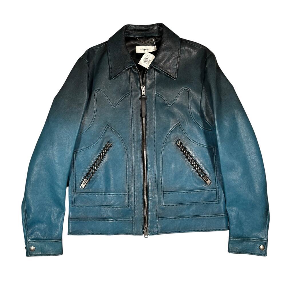 COACH SIZE 38 NWT LEATHER STINGER JACKET IN TURQUOISE OMBRE